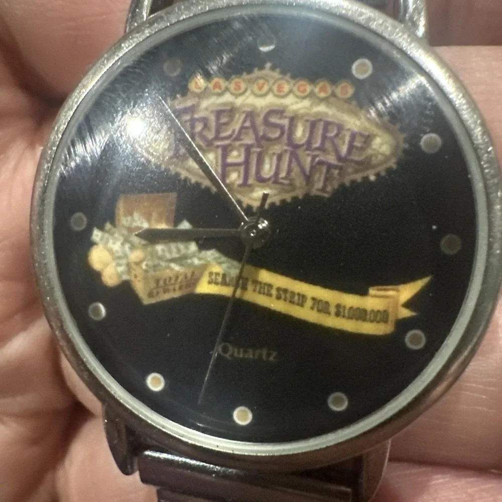 Working Treasure Hunt Watch 35mm Silver Steel Band Quartz New Battery Fit 7.5in